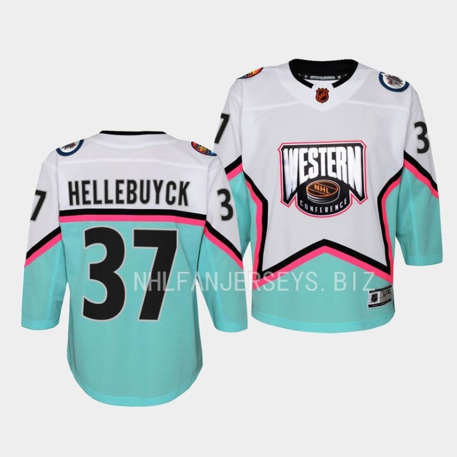 connor hellebuyck jets 2023 nhl all star youth whitewestern conference jersey