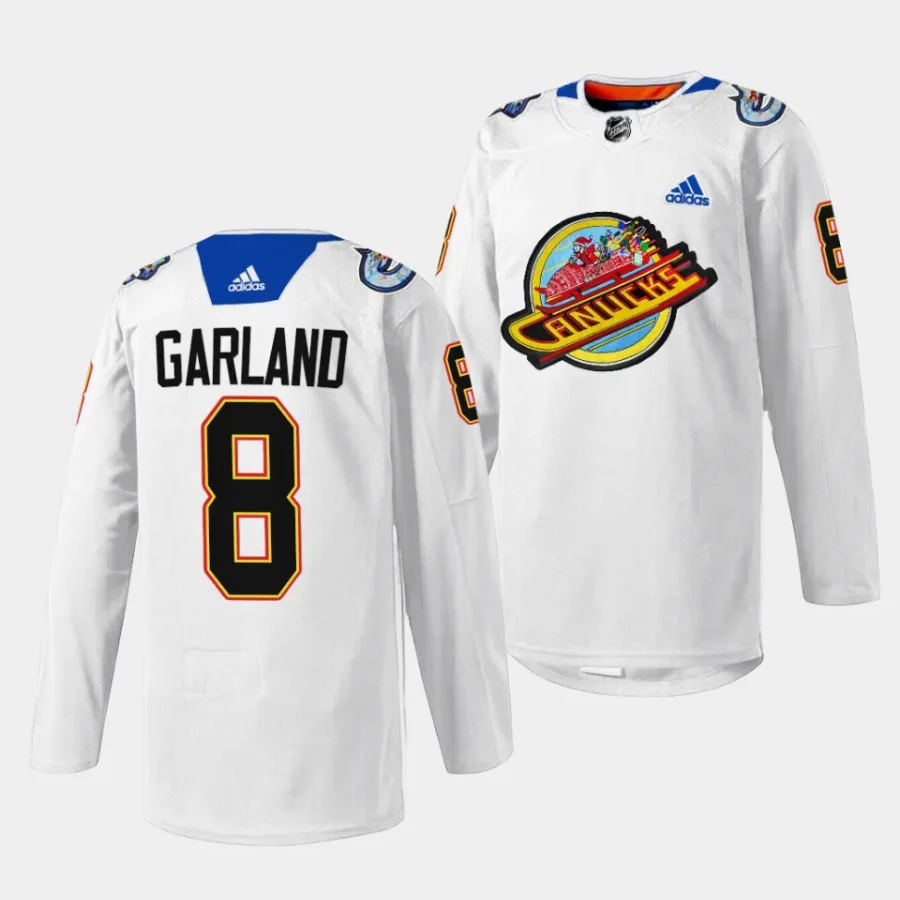 conor garland canucks white 2023christmas night pre game sweater jersey