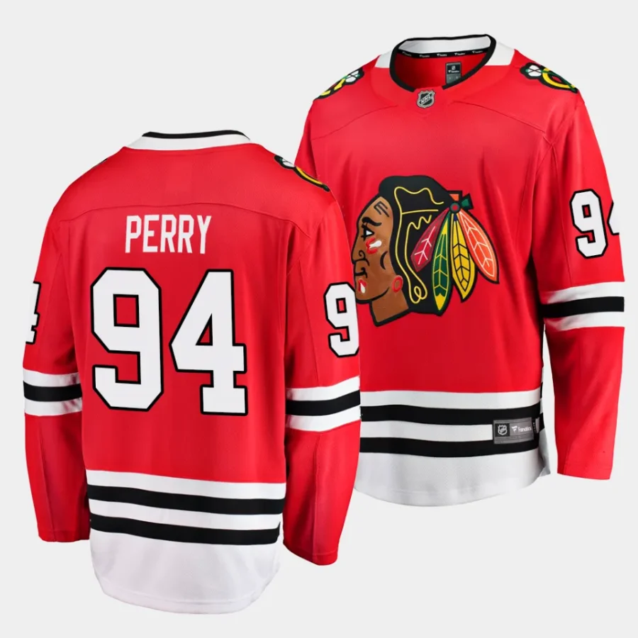 corey perry blackhawks red home breakaway player jersey