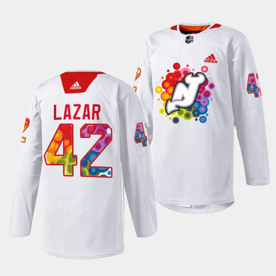 curtis lazar devils white 2023 pride night special jersey