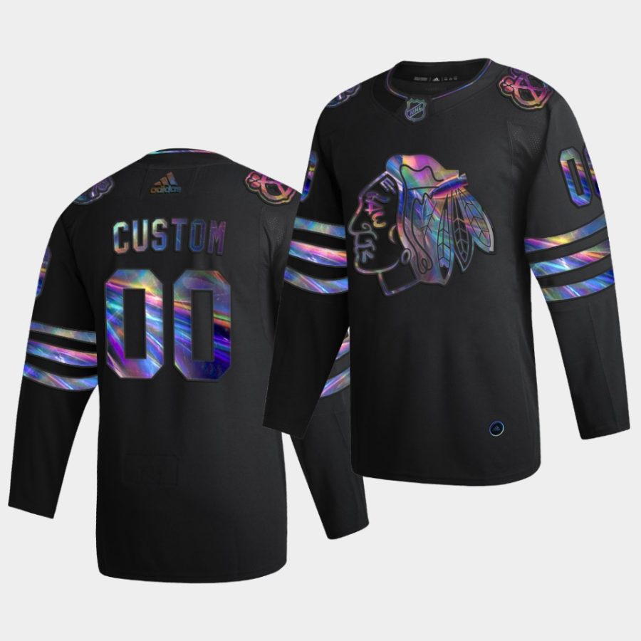 custom blackhawks 2020 21 black iridescent holographic collection authentic jersey