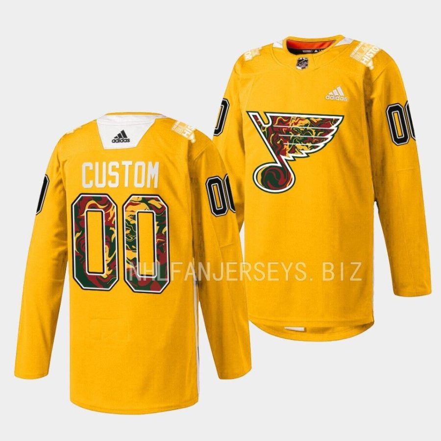 custom blues yellow 2023black history night warmup jersey