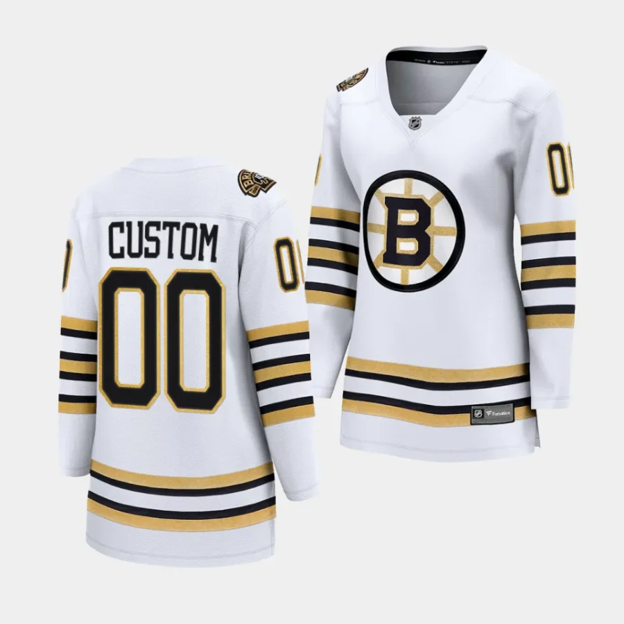 custom bruins white 100th anniversary women jerseys