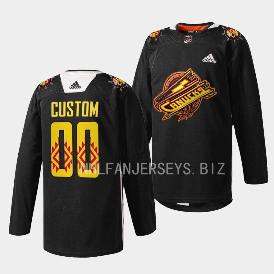 custom canucks black 2023first nations celebration warm up jersey