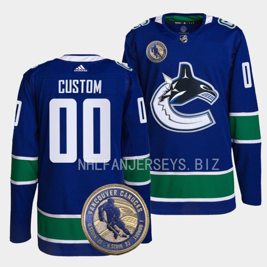 custom canucks blue 2022 hhof warmup jersey