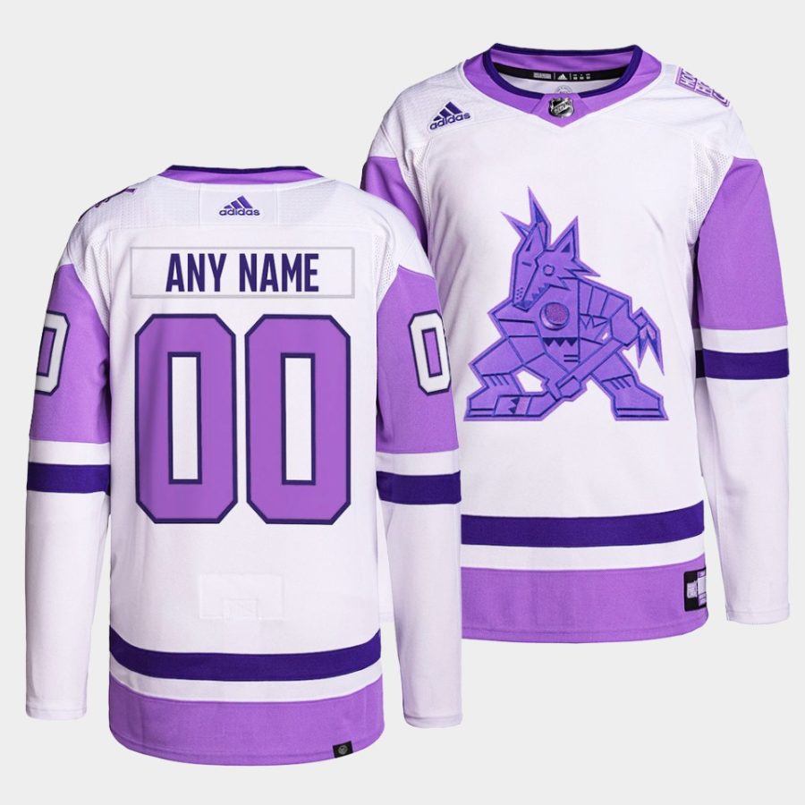 custom coyotes white purple hockeyfightscancer primegreen authentic jersey