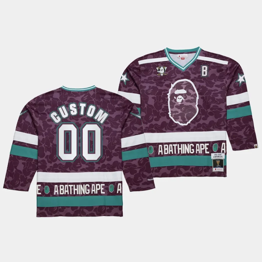 custom ducks purple nhl bape mitchell ness camo jersey