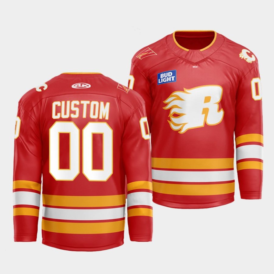 custom flames red 2022 23flames x rush x cgy wranglers warmup jersey