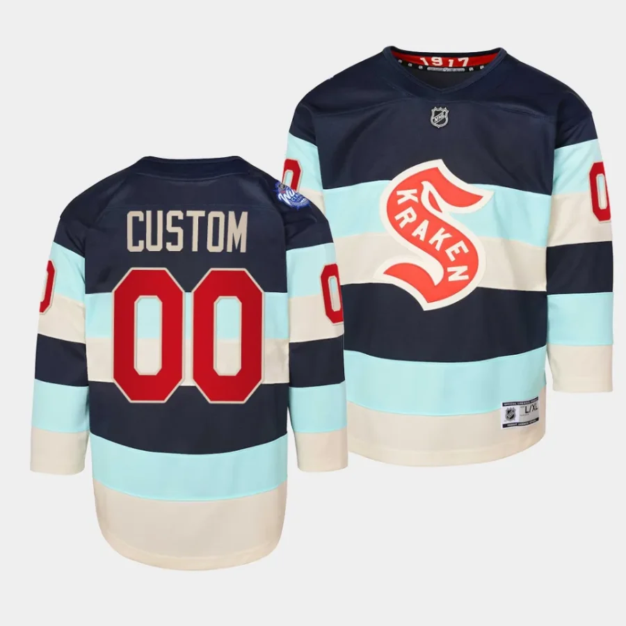 custom kraken 2024 nhl winter classic youth bluepremier player jersey