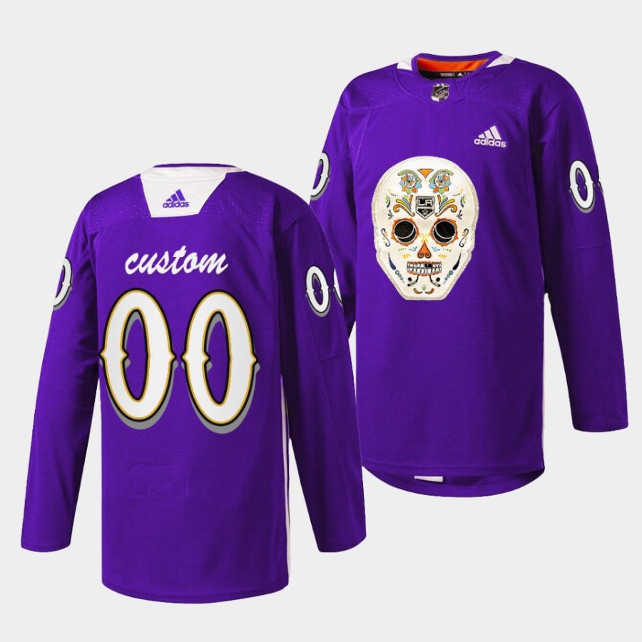 custom la kings purple 2022dia de los metros night sugar skull warmup jersey