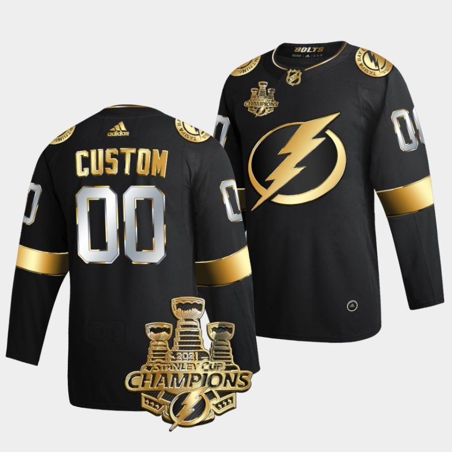 custom lightning 3x stanley cup champions black golden authentic men jersey