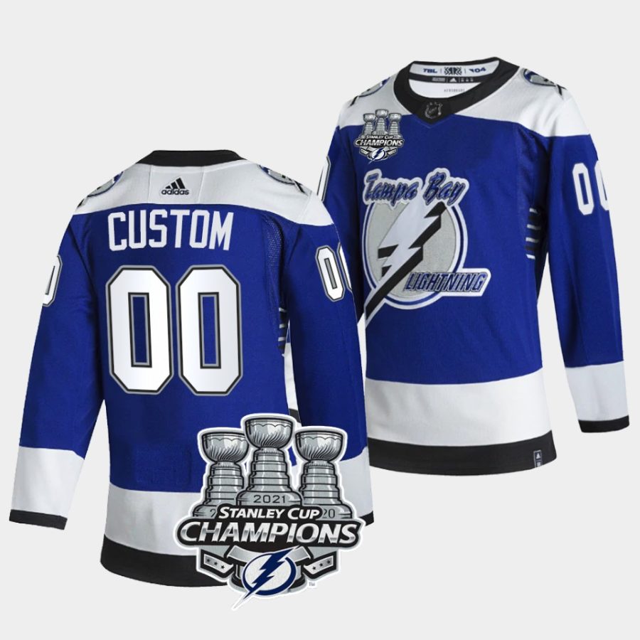 custom lightning 3x stanley cup champions blue reverse retro men jersey