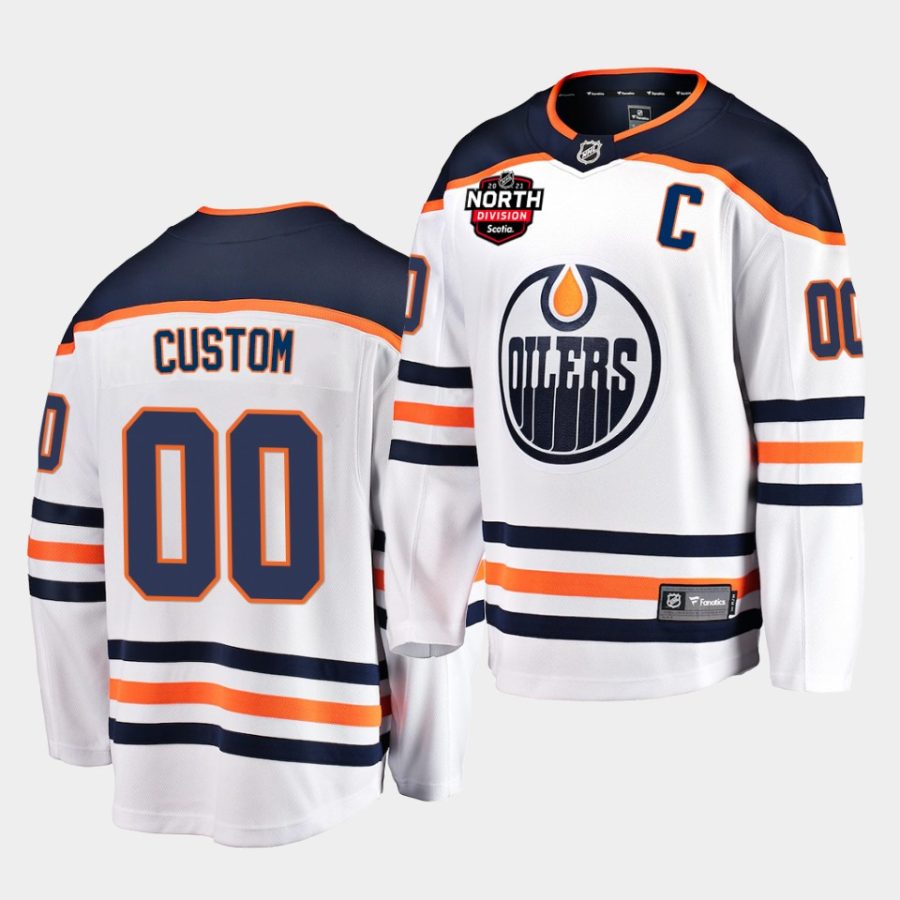 custom oilers white 2021 north division patch away jersey