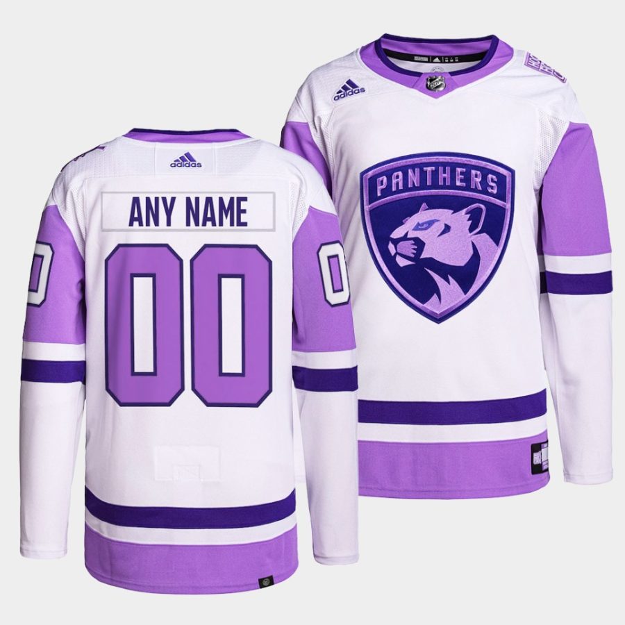 custom panthers white purple hockeyfightscancer primegreen authentic jersey