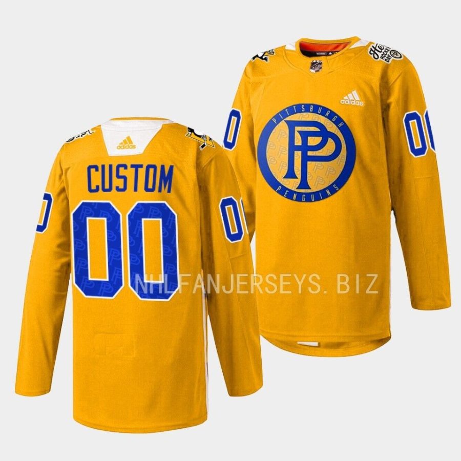 custom penguins yellow 2023pennies inspired special warmup jersey