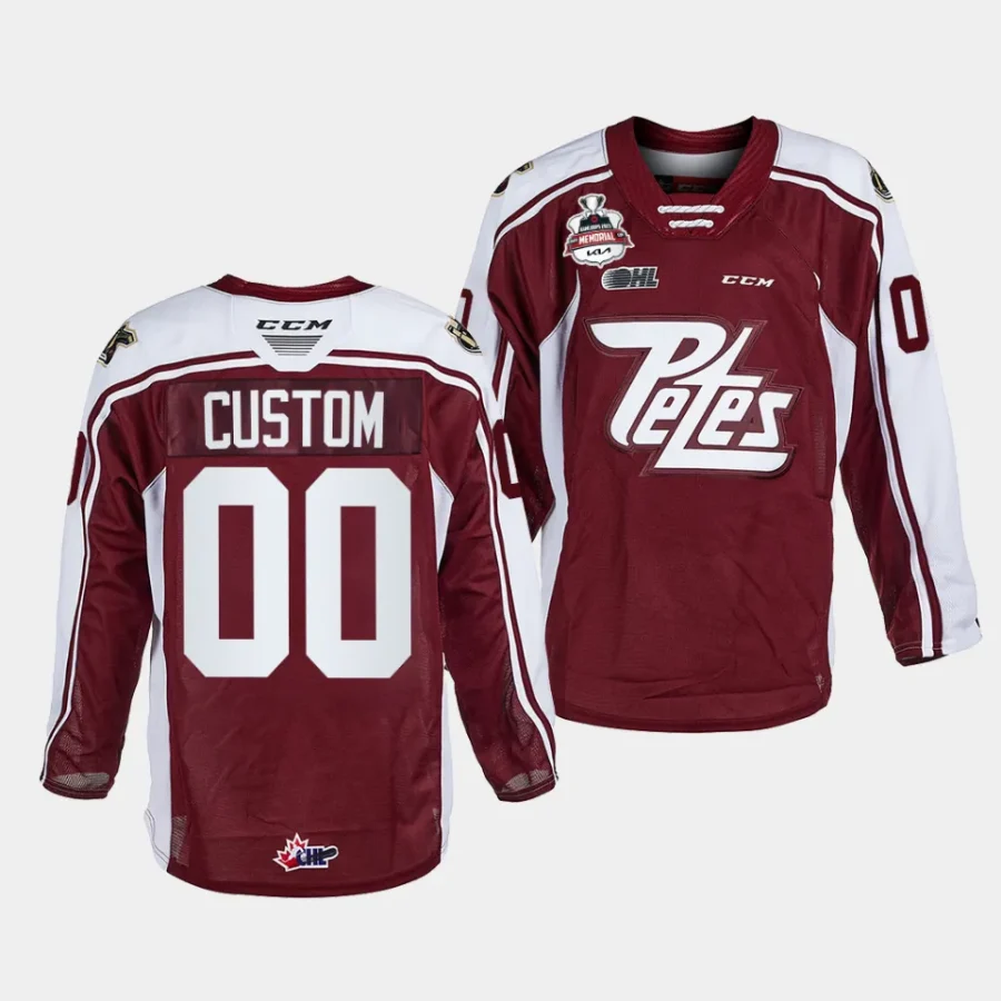 custom peterborough petes maroon 2023 ohl champions memorial cup jersey