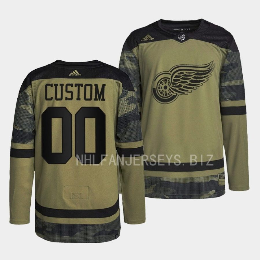 custom red wings camo 2022veterans day warmup jersey