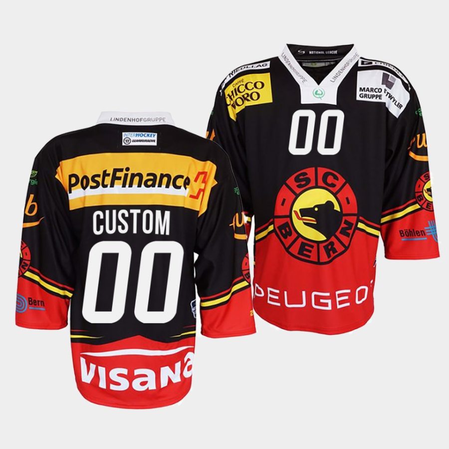 custom sc bern black 2022ice hockey club menjersey