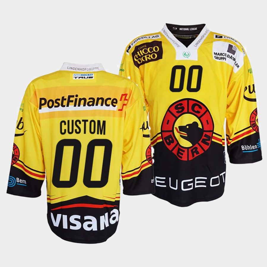 custom sc bern yellow 2022ice hockey club menjersey