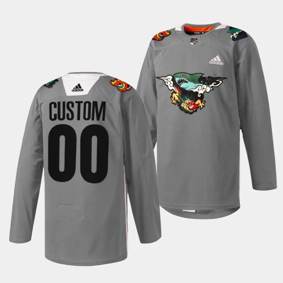 custom sharks gray 2024 lunar new year dragon jersey