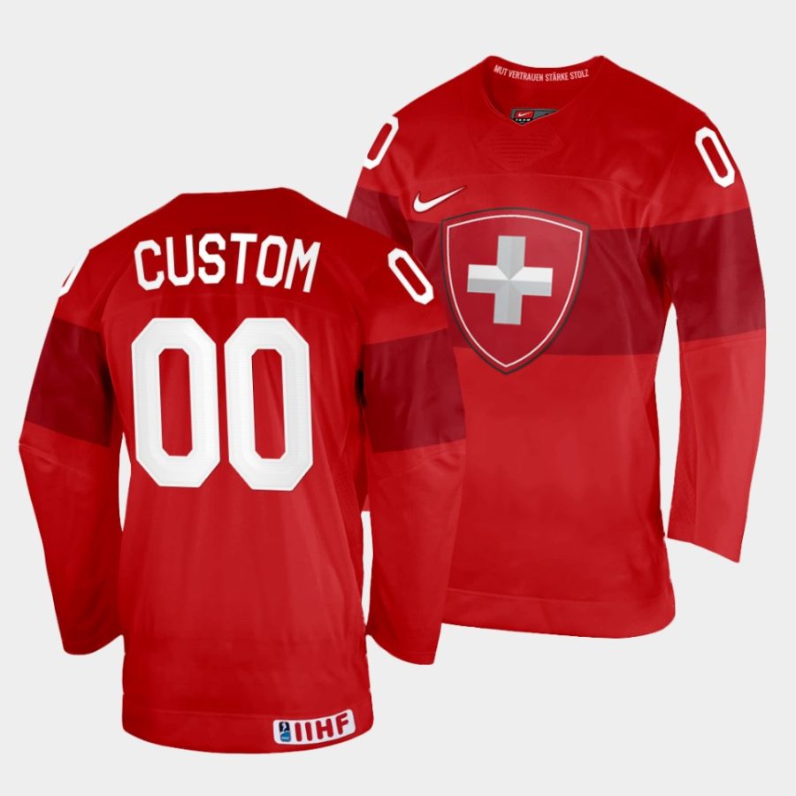 custom switzerland 2022 iihf world championship away red jersey