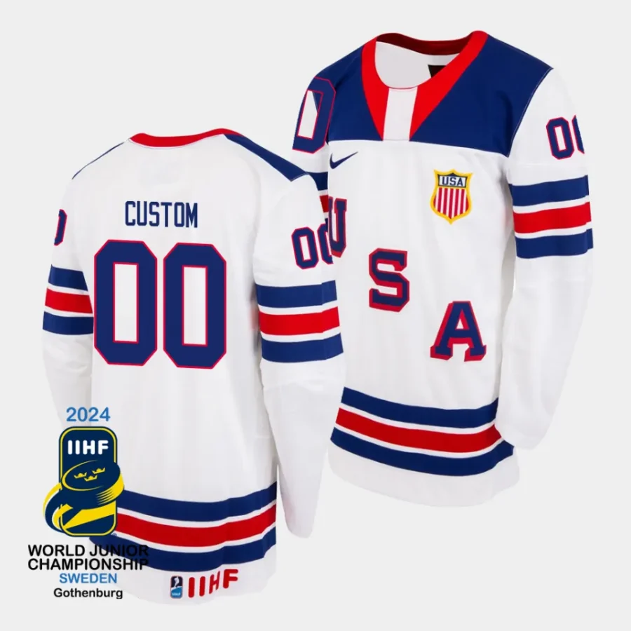 custom usa 2024 iihf world junior champions white jersey