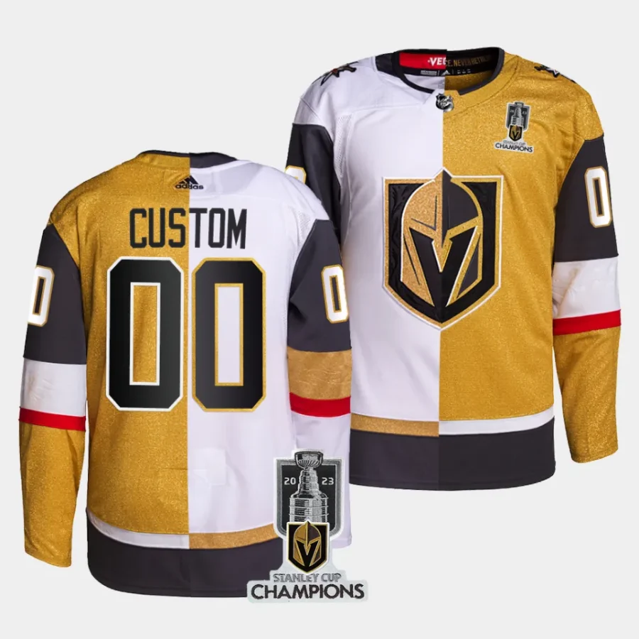 custom vgk white gold 2023 stanley cup champions split jersey