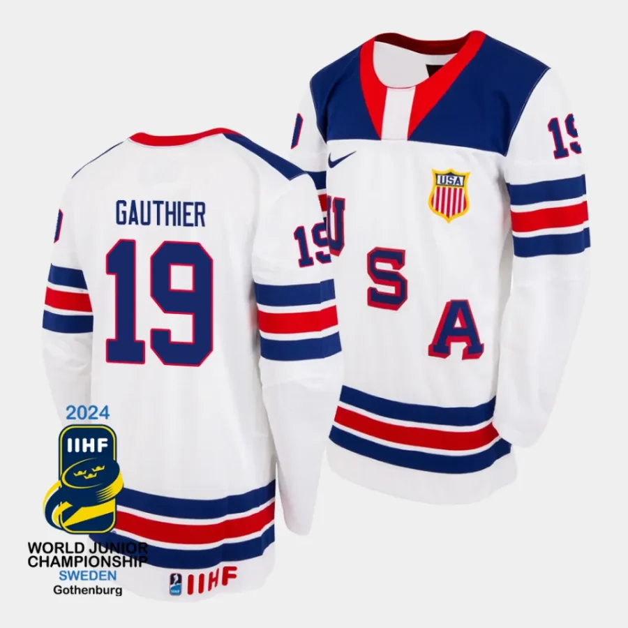 cutter gauthier usa 2024 iihf world junior champions white jersey