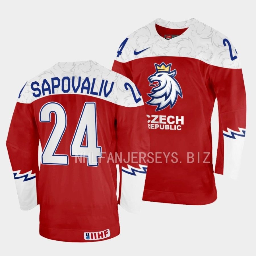 czech republic matyas sapovaliv 2023 iihf world junior championship red jersey