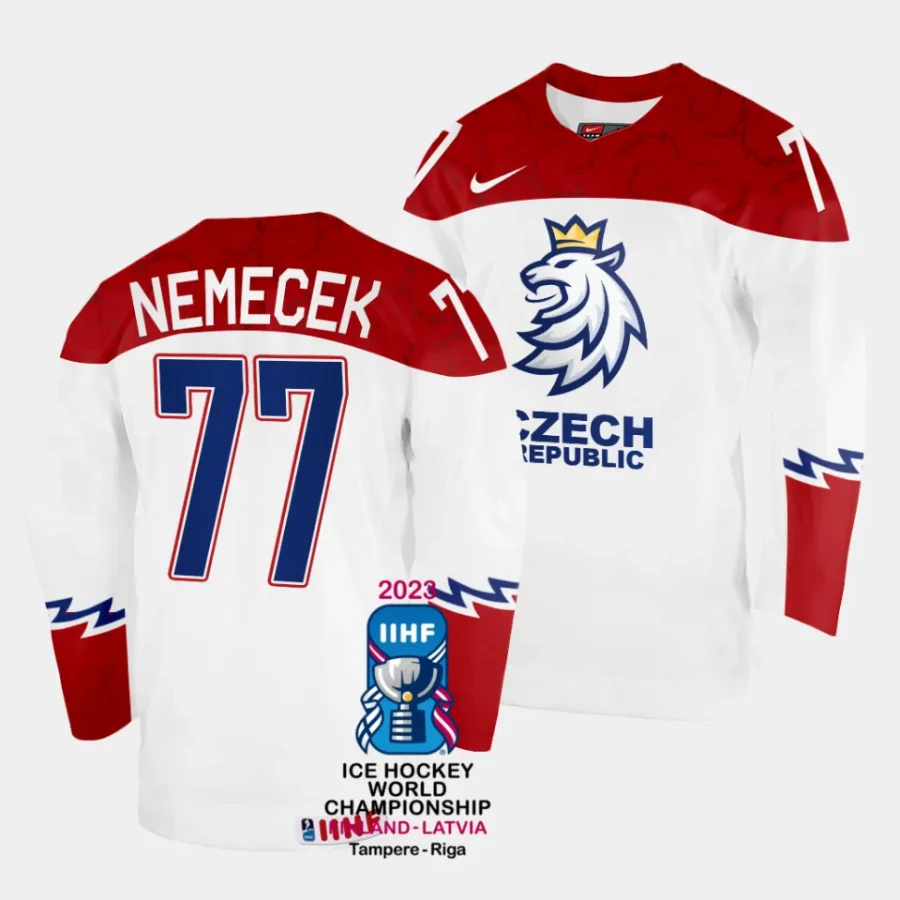 czechia david nemecek 2023 iihf world championship white home jersey