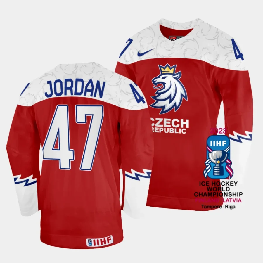 czechia michal jordan 2023 iihf world championship red away jersey