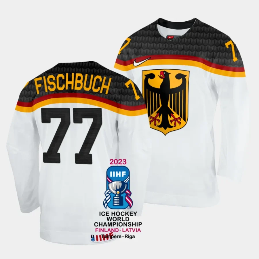 daniel fischbuch germany 2023 iihf world championship home white jersey