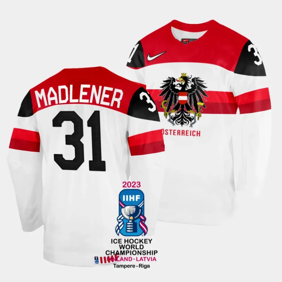 david madlener australia 2023 iihf world championship home white jersey