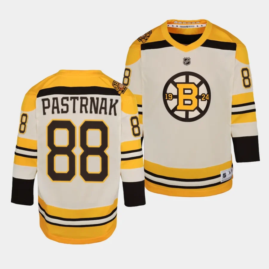 david pastrnak bruins 2023 24100th anniversary youth creampremier jersey