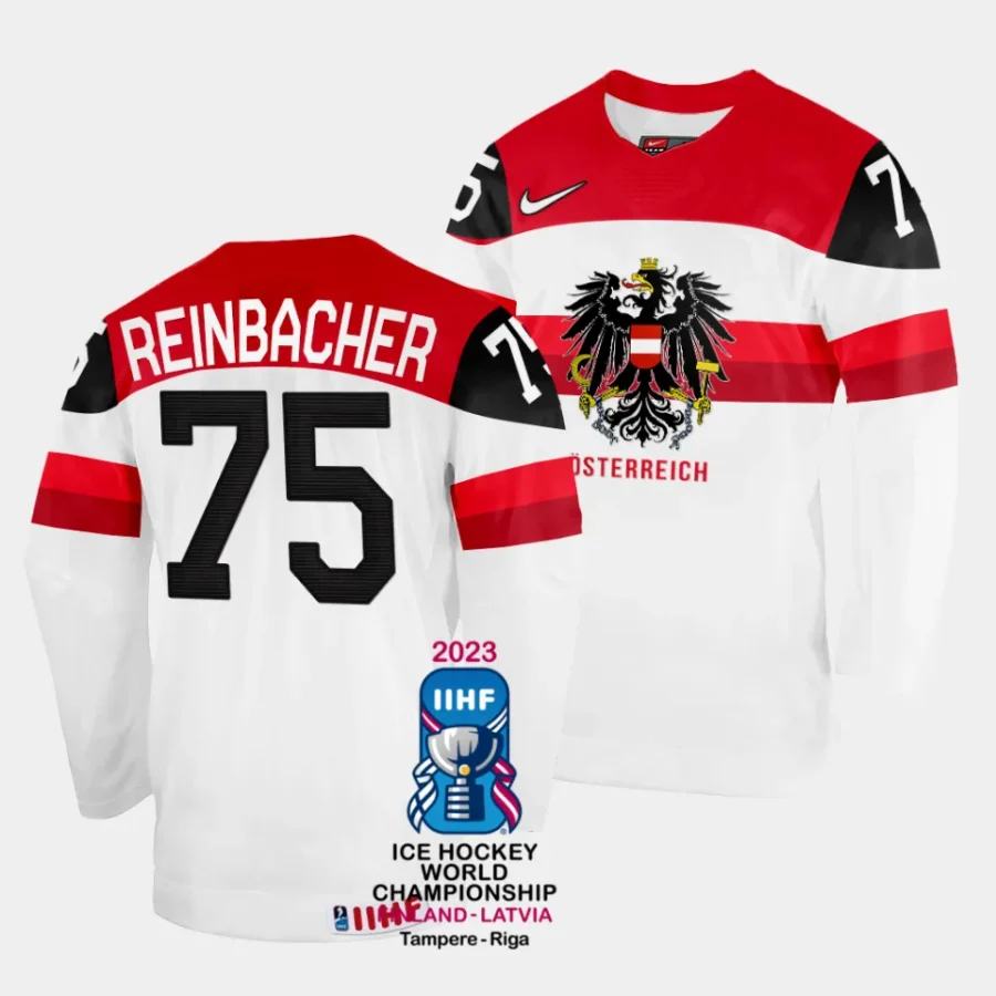 david reinbacher australia 2023 iihf world championship home white jersey