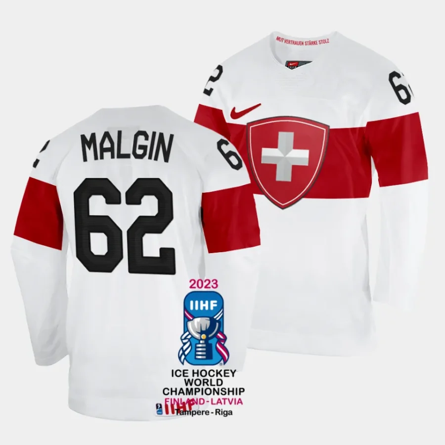 denis malgin switzerland 2023 iihf world championship home white jersey