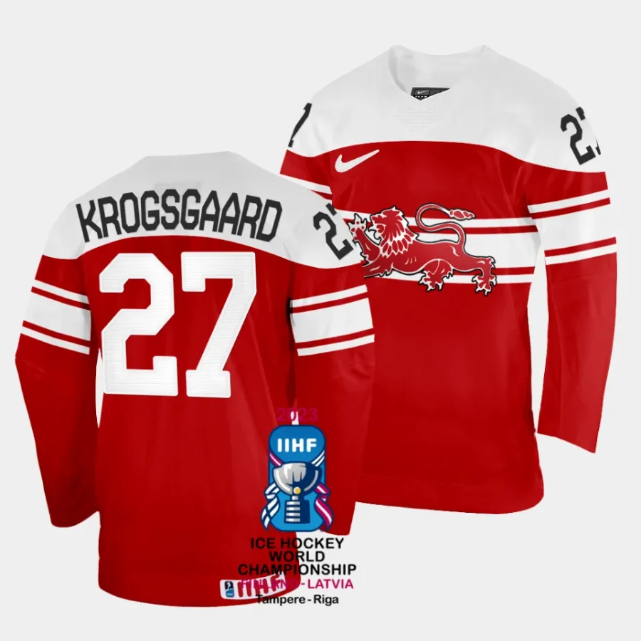 denmark anders krogsgaard 2023 iihf world championship red away jersey