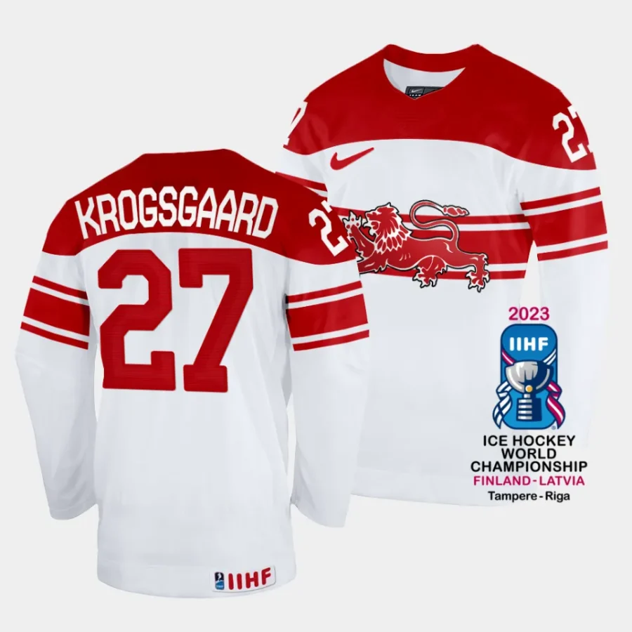 denmark anders krogsgaard 2023 iihf world championship white home jersey