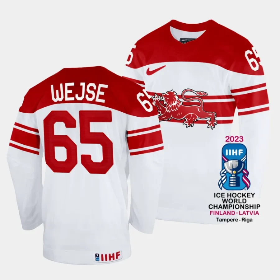 denmark christian wejse 2023 iihf world championship white home jersey