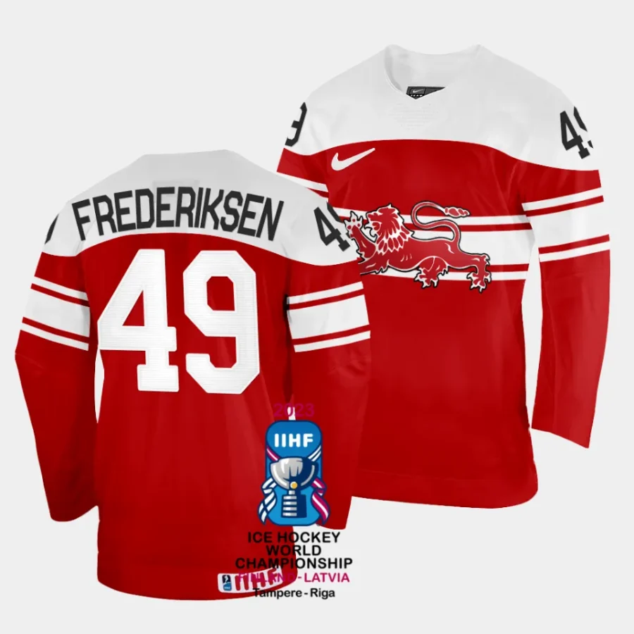 denmark christopher frederiksen 2023 iihf world championship red away jersey