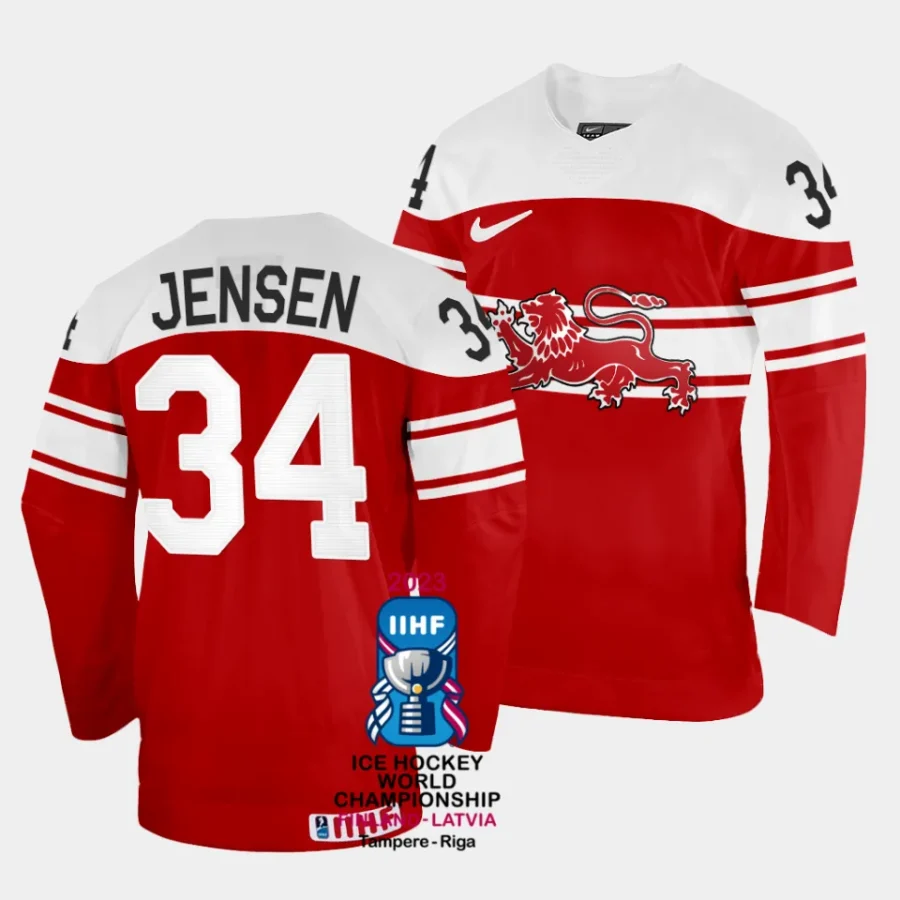 denmark morten jensen 2023 iihf world championship red away jersey