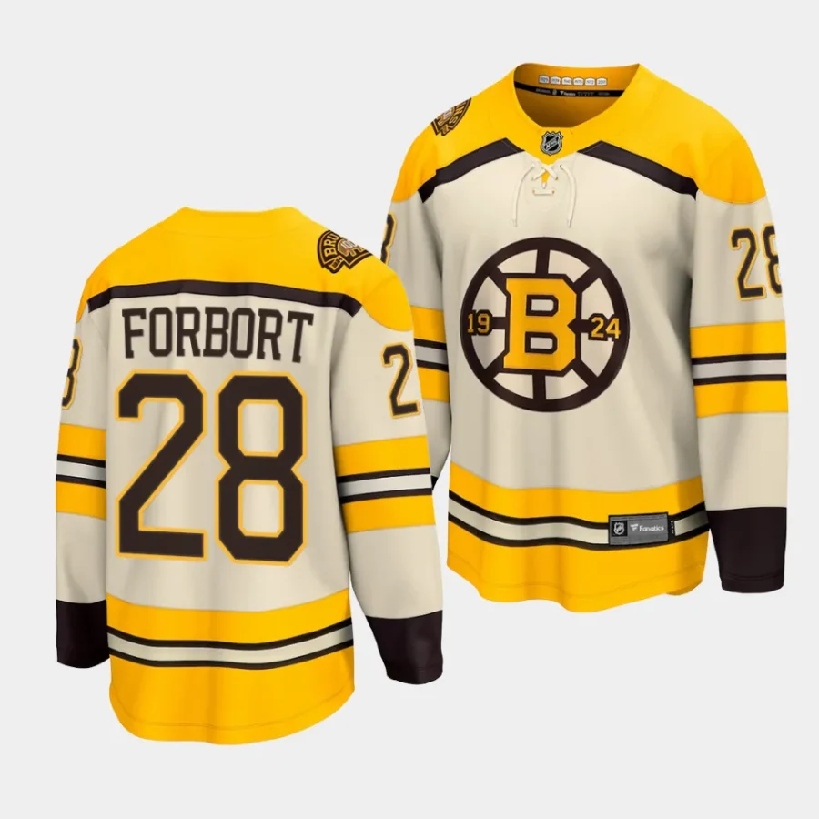 derek forbort bruins cream 2023 24100th anniversary premier jersey