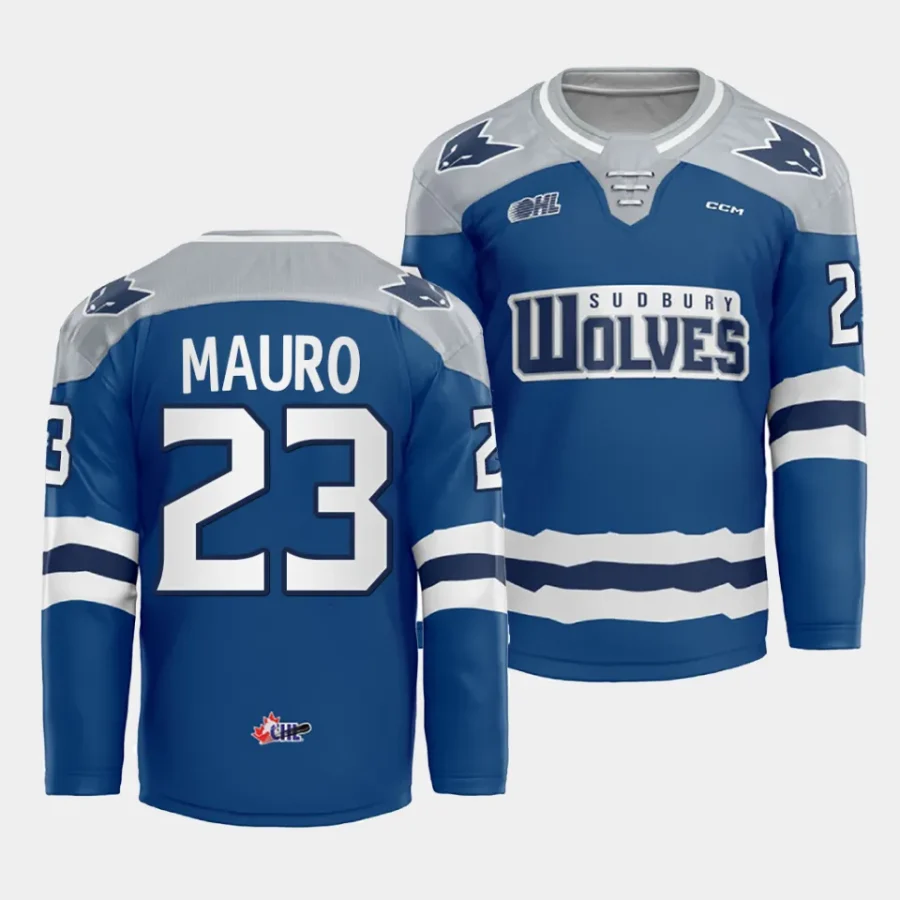 devin mauro sudbury wolves blue 2023 24futuristic alternate ohl replica jersey