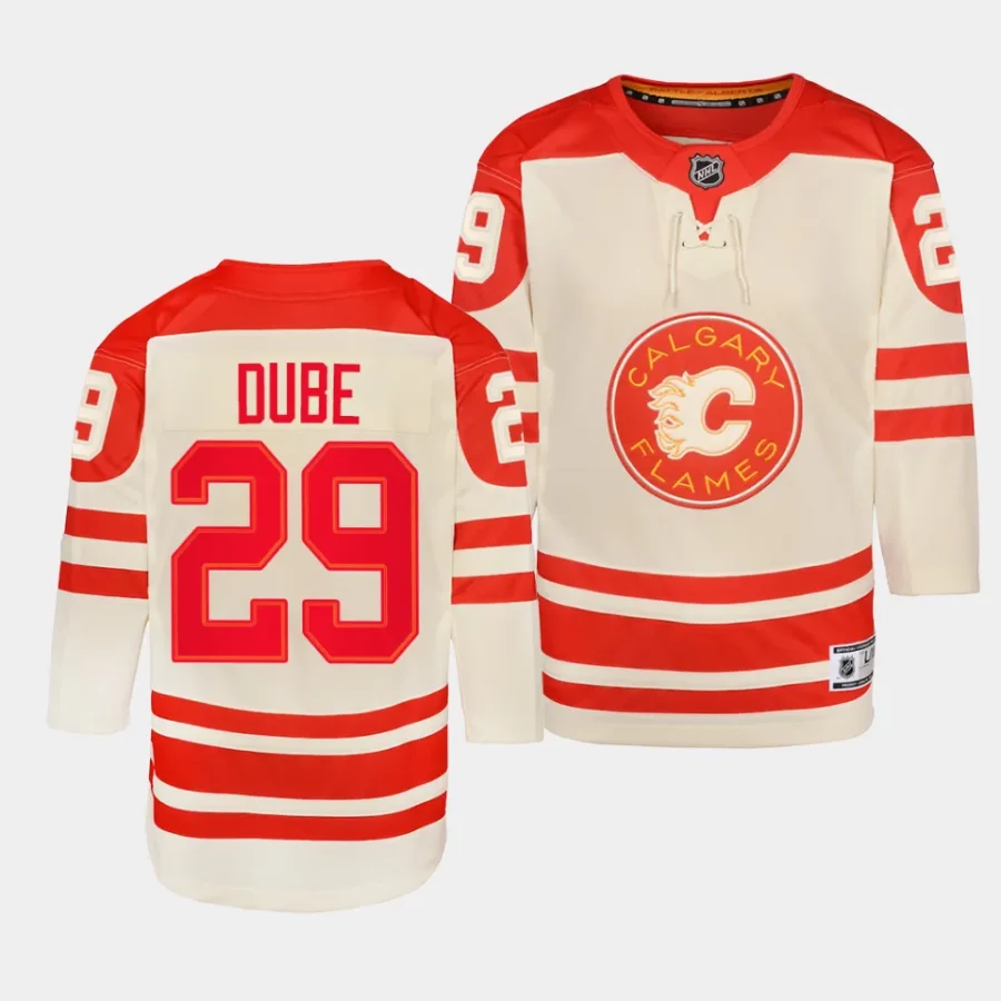 dillon dube flames 2023 nhl heritage classic youth cream jersey