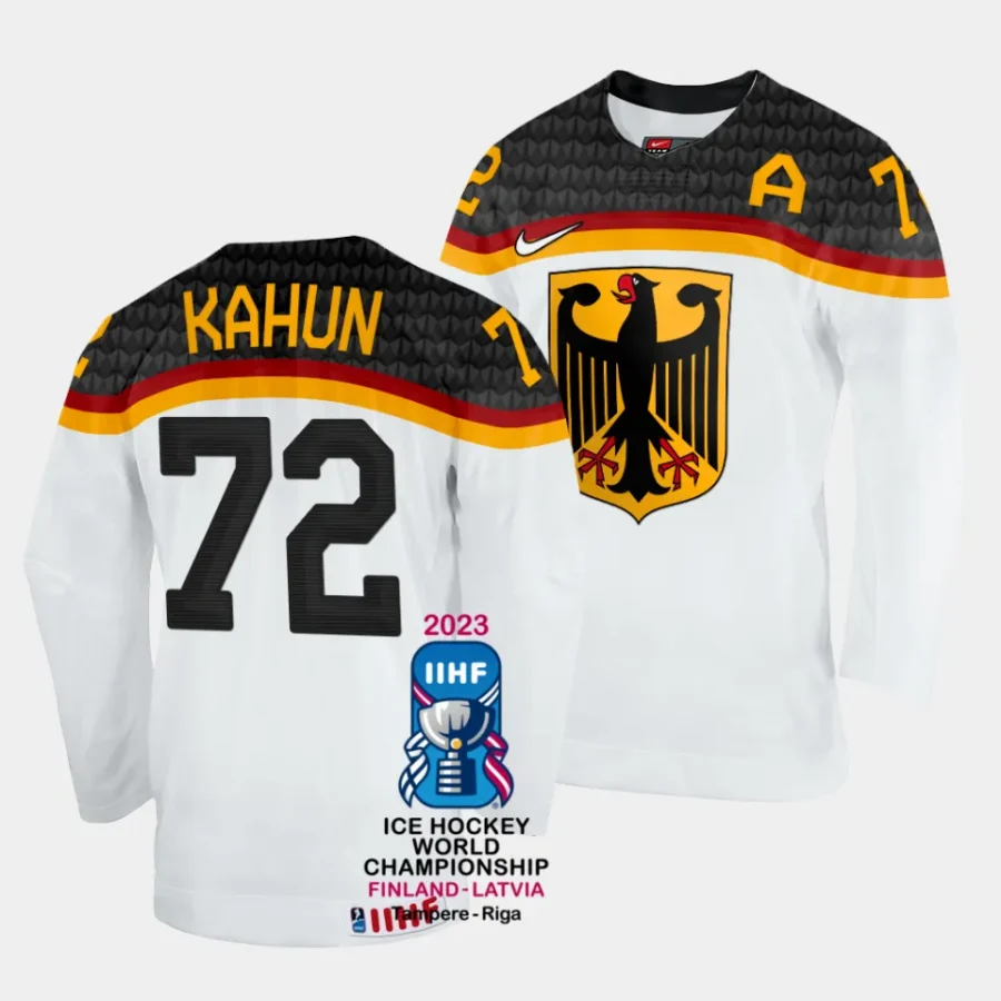 dominik kahun germany 2023 iihf world championship home white jersey