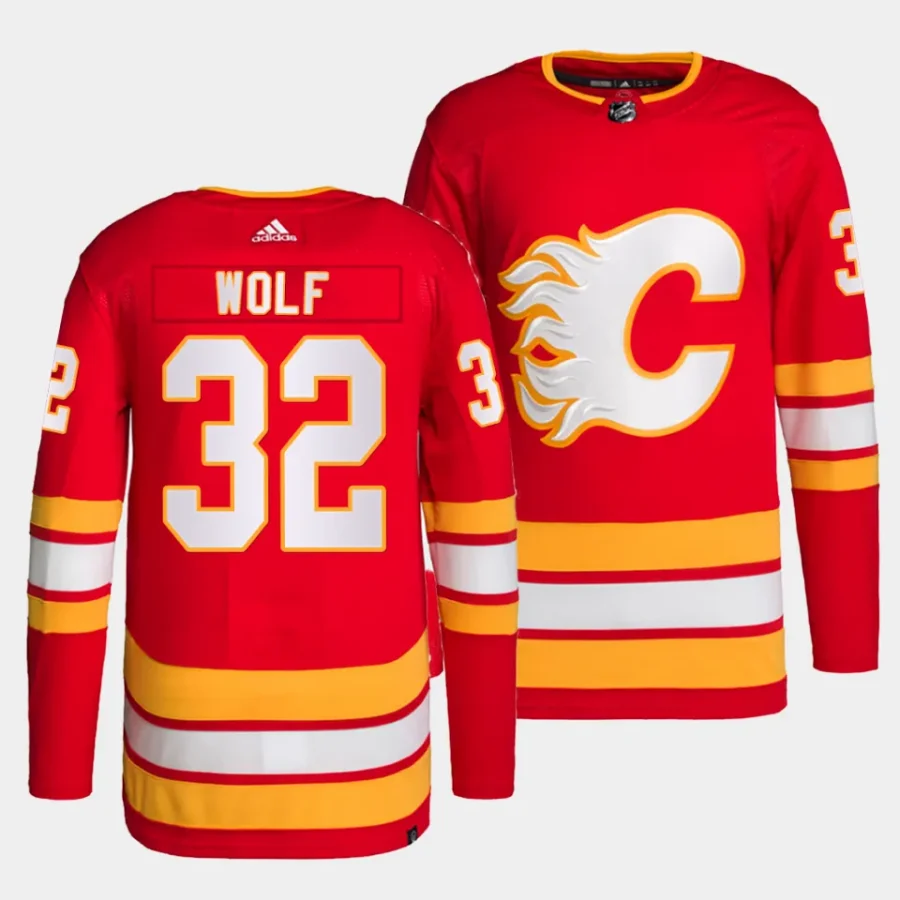 dustin wolf flames red authentic primegreen home jersey