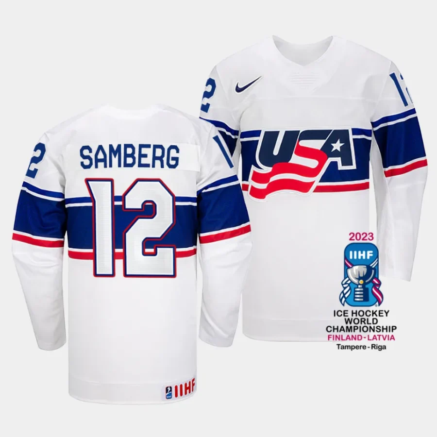 dylan samberg usa 2023 iihf world championship home white jersey