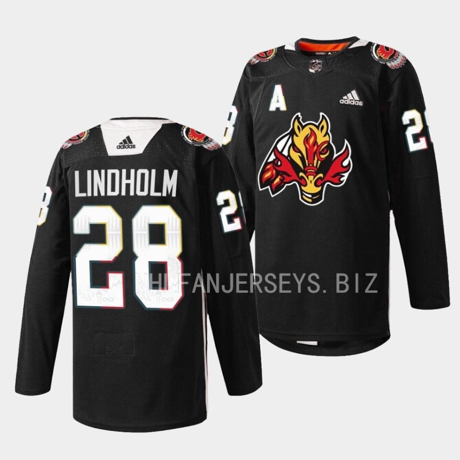 elias lindholm flames black 2023indigenous celebration night warmup jersey