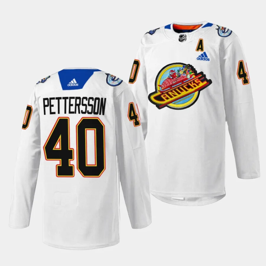 elias pettersson canucks white 2023christmas night pre game sweater jersey