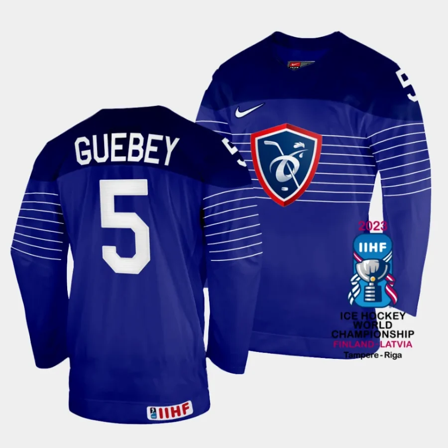 enzo guebey france 2023 iihf world championship away blue jersey